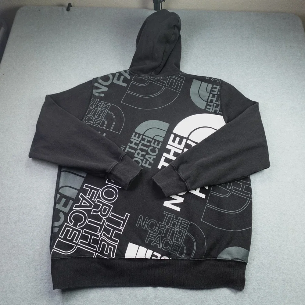 The North Face Hoodie Mens XL Black Logo All Over Print Pullover
